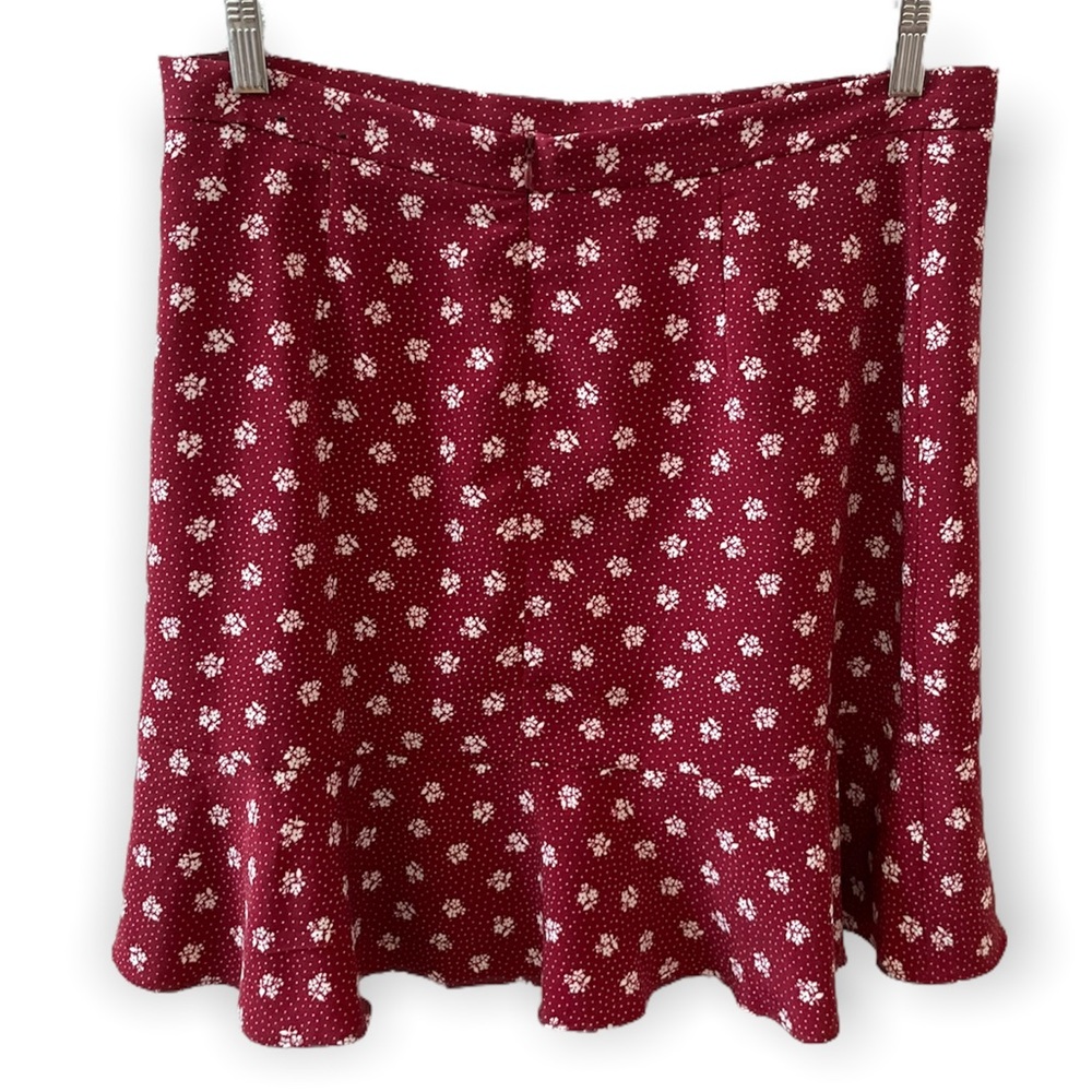 Banana Republic Red Fit & Flare Mini Skirt w/ White Floral & Dot Print - Picture 3 of 4
